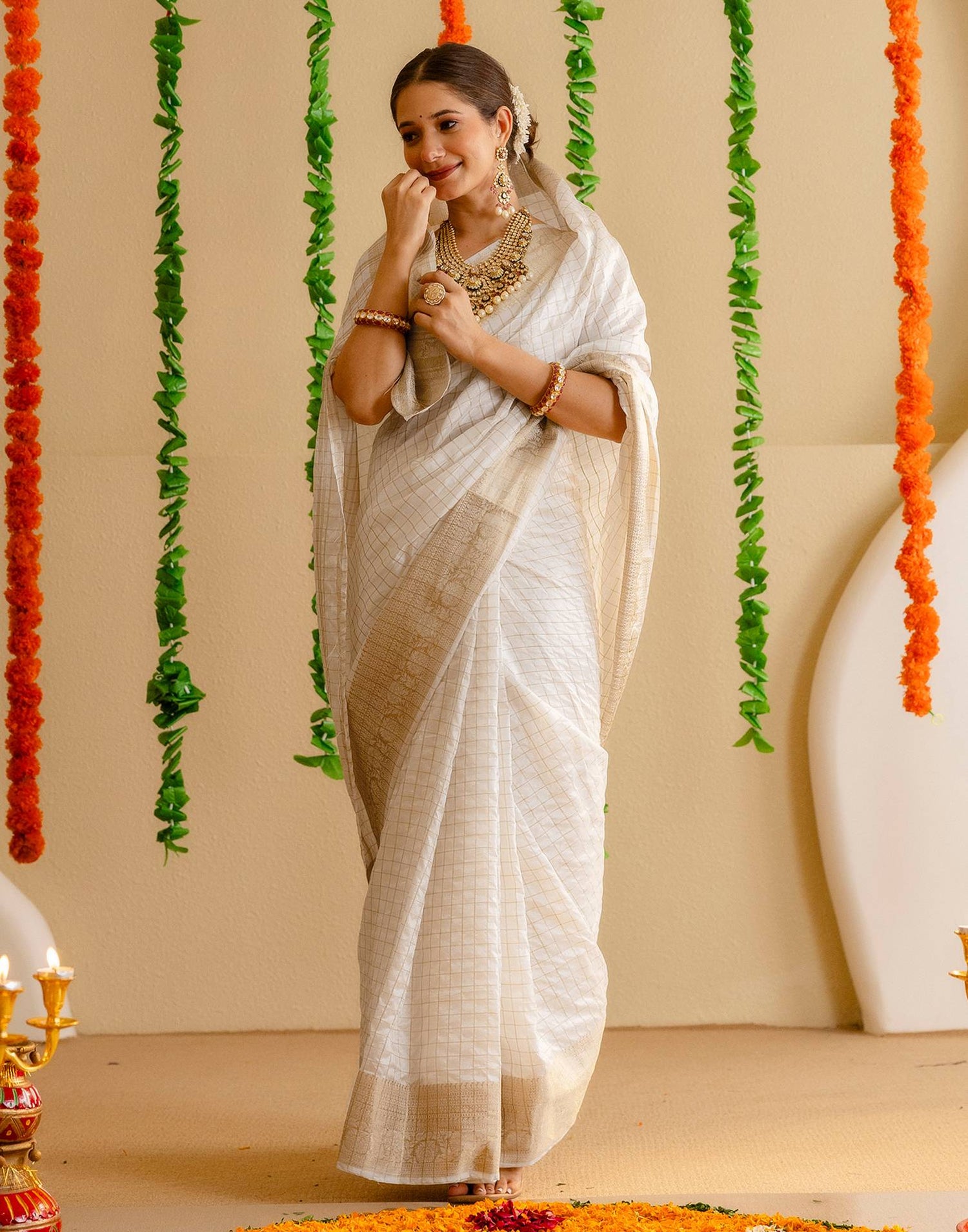 Off White Silk Woven Kanjivaram Saree