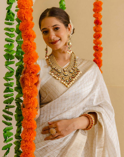 Off White Silk Woven Kanjivaram Saree