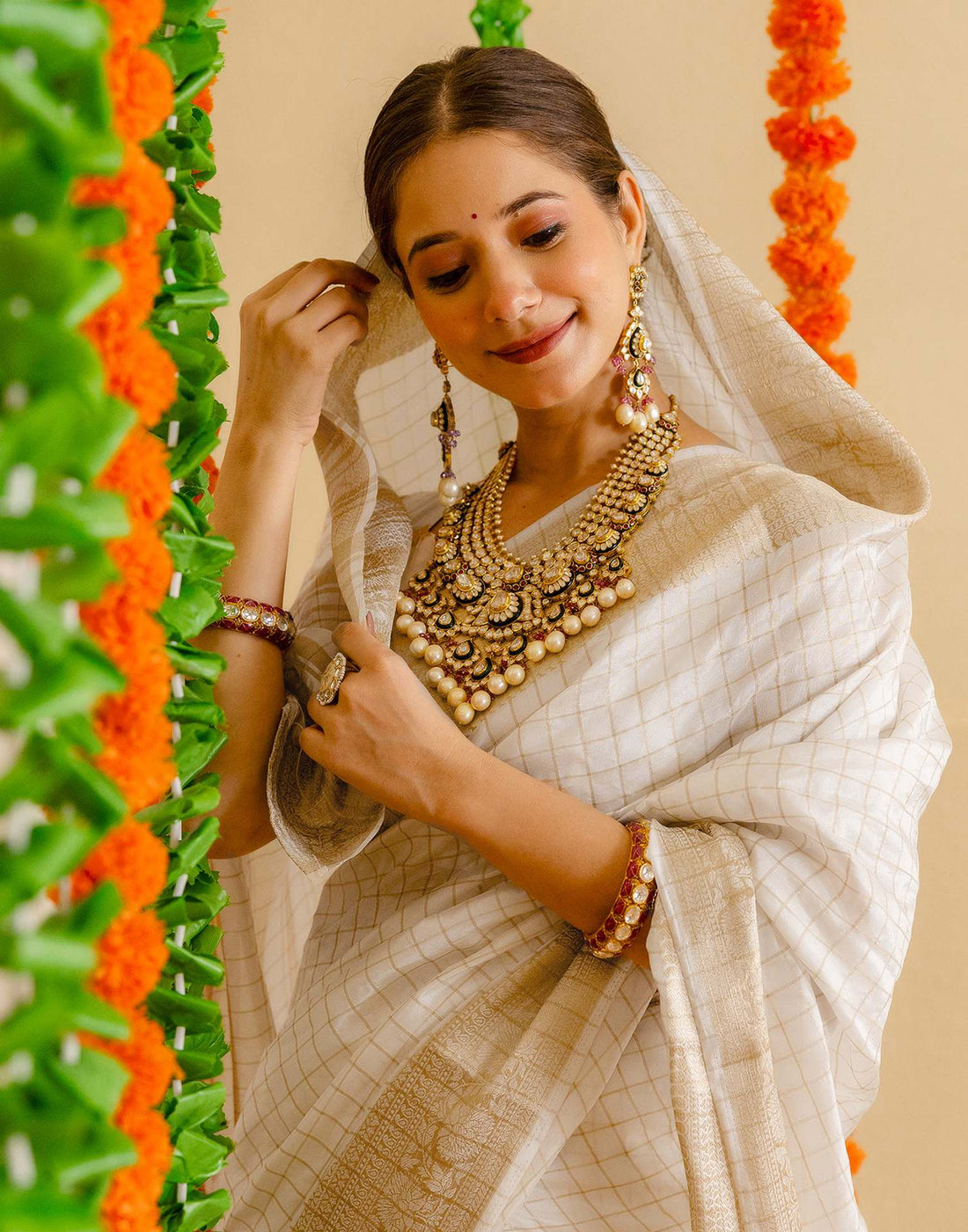 Off White Silk Woven Kanjivaram Saree