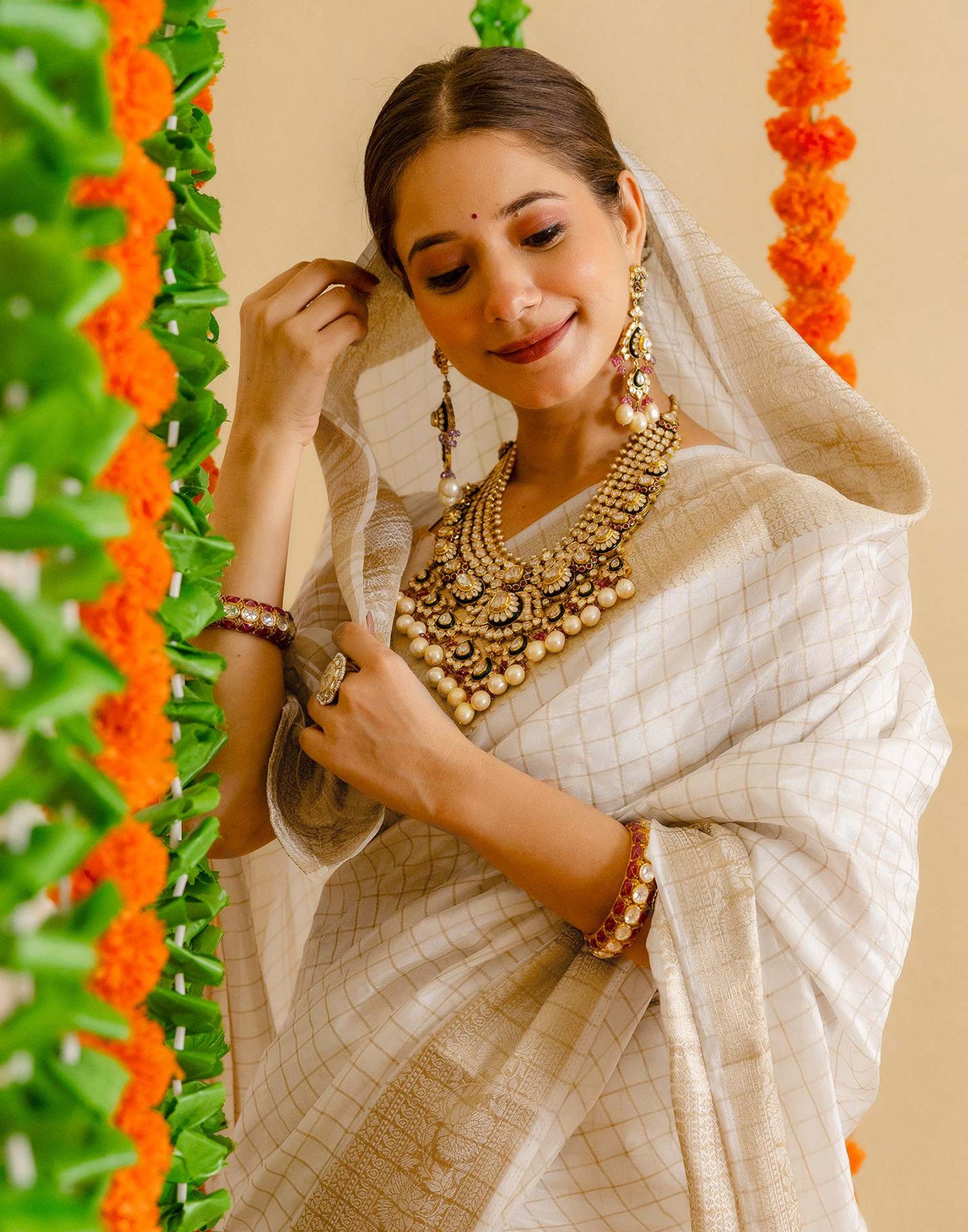 Off White Silk Woven Kanjivaram Saree