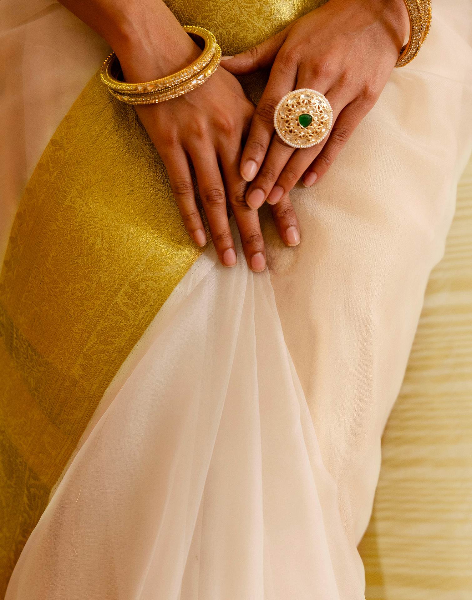 Off White Organza Woven Kanjivaram Saree