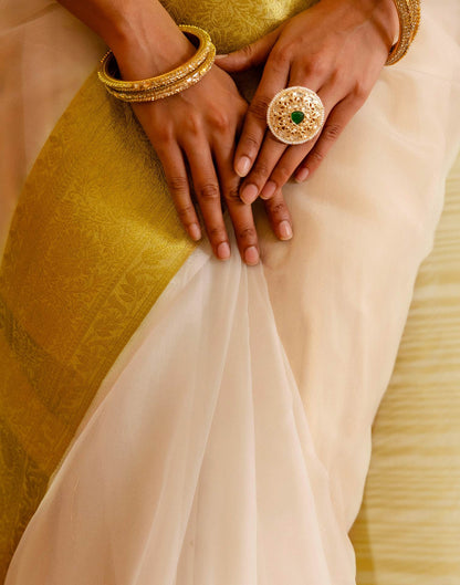 Off White Organza Woven Kanjivaram Saree