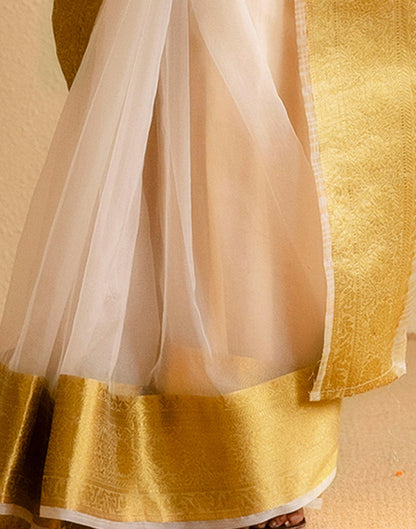 Off White Organza Woven Kanjivaram Saree