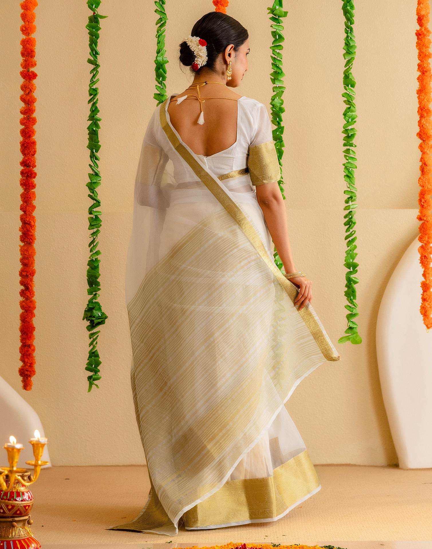 Off White Organza Woven Kanjivaram Saree