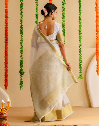 Off White Organza Woven Kanjivaram Saree