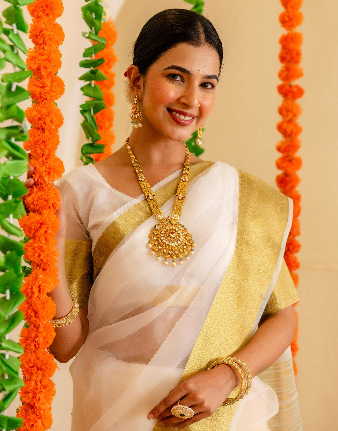 Off White Organza Woven Kanjivaram Saree