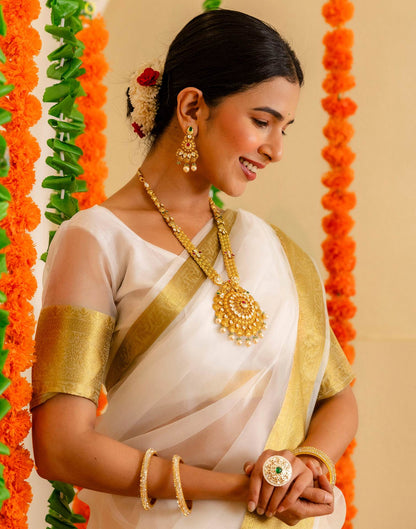 Off White Organza Woven Kanjivaram Saree