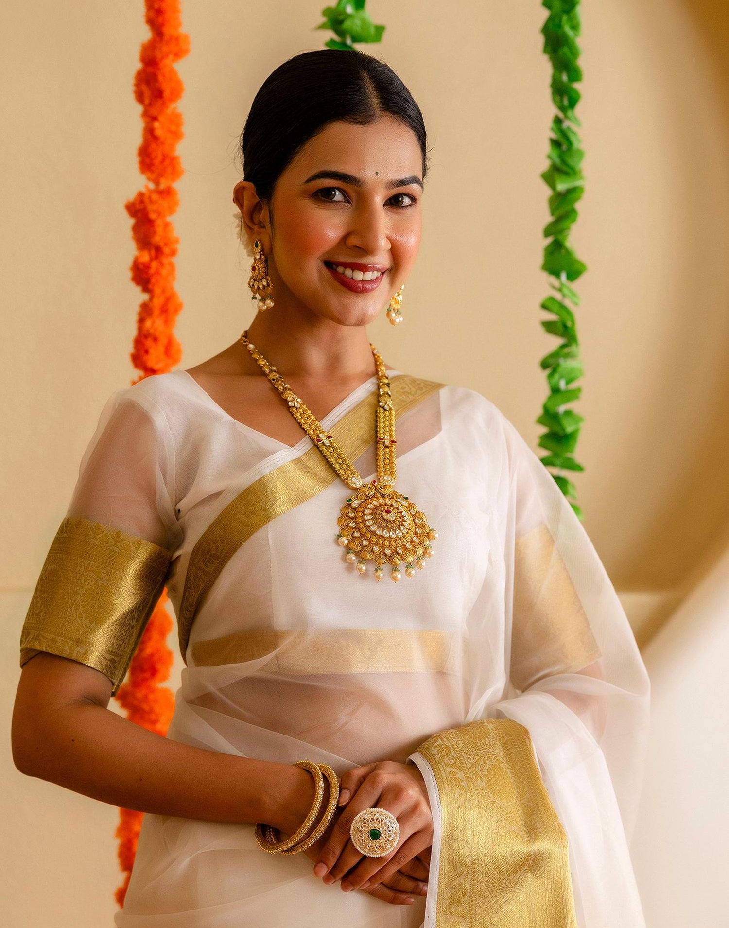 Off White Organza Woven Kanjivaram Saree