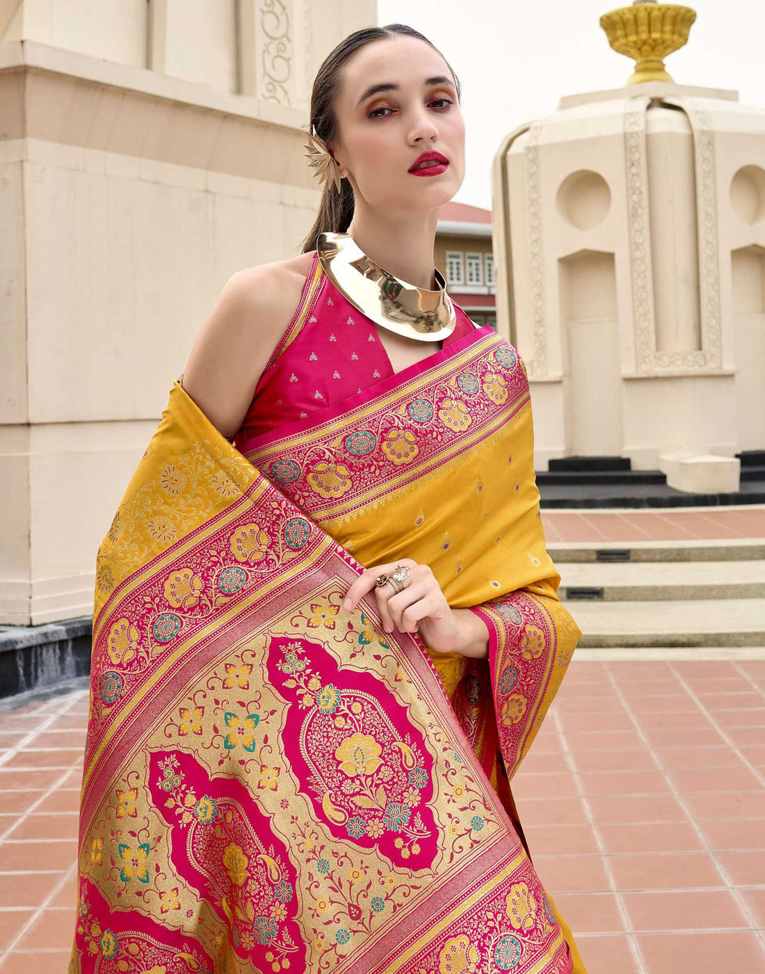 Turmeric Yellow Silk Woven Banarasi Saree