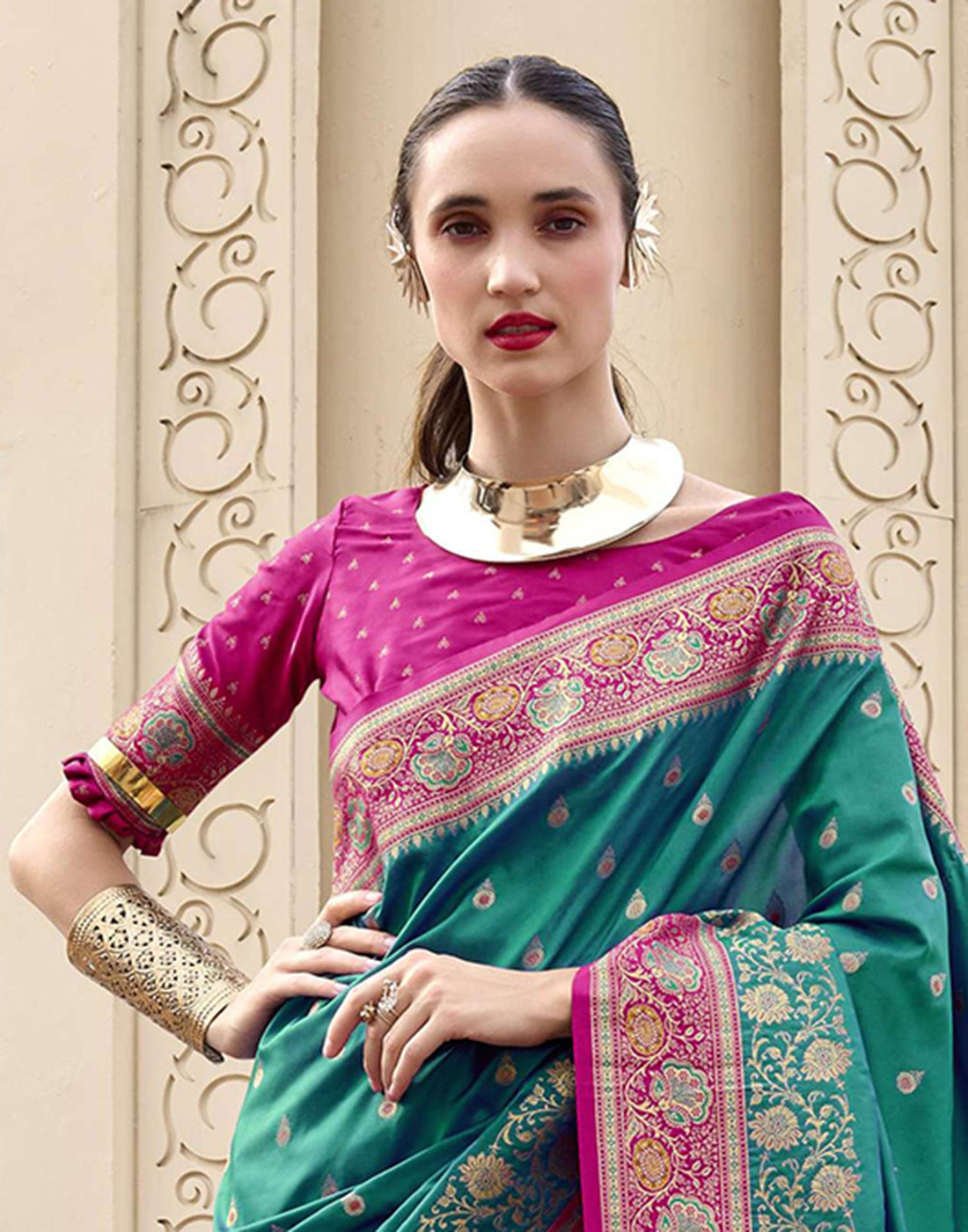 Teal Green Silk Woven Banarasi Saree