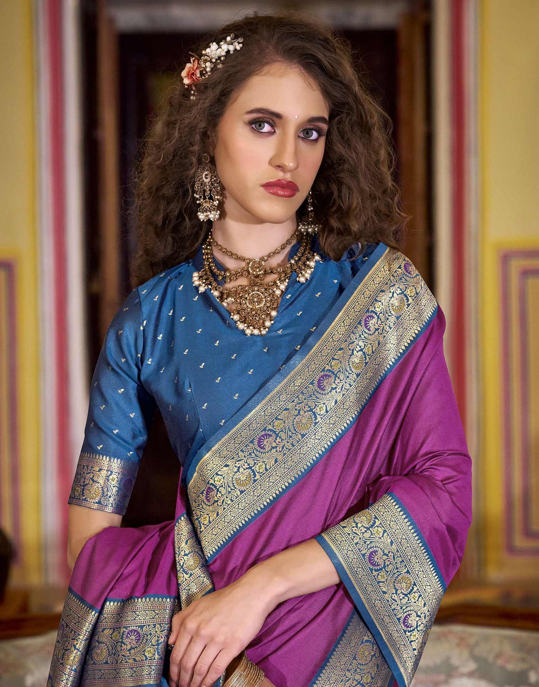 Magenta Silk Woven Saree