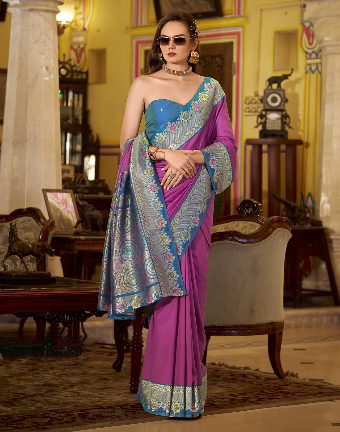Rani Pink Silk Woven Saree