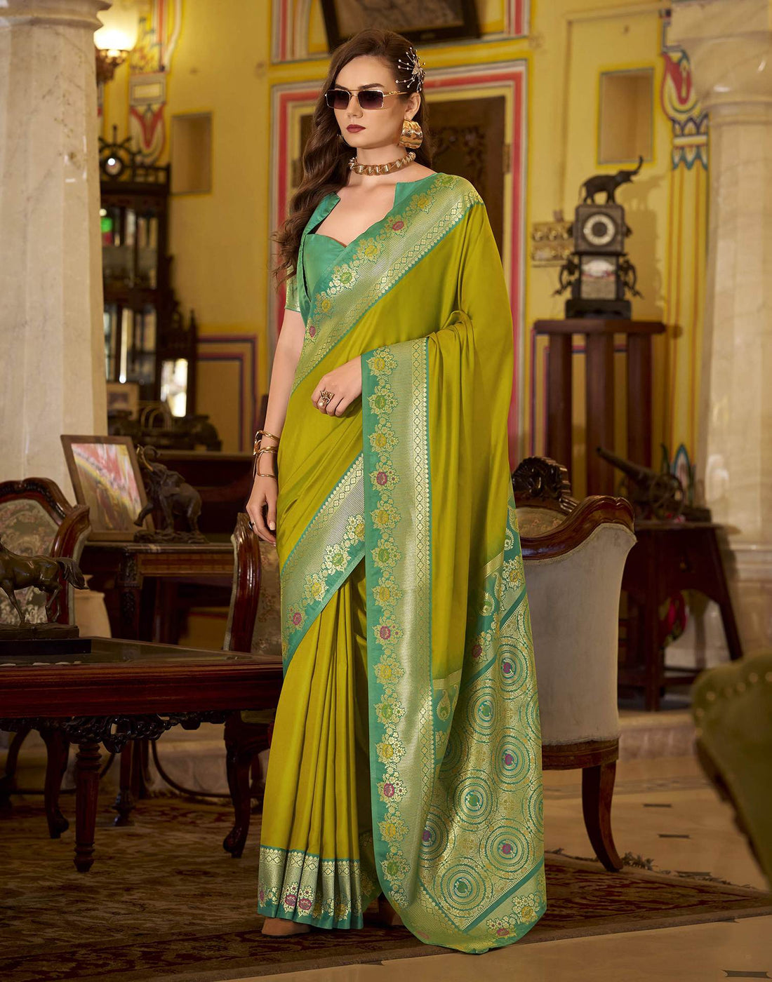 Mehandi Green Silk Woven Saree