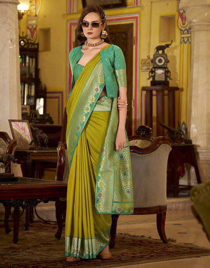 Mehandi Green Silk Woven Saree