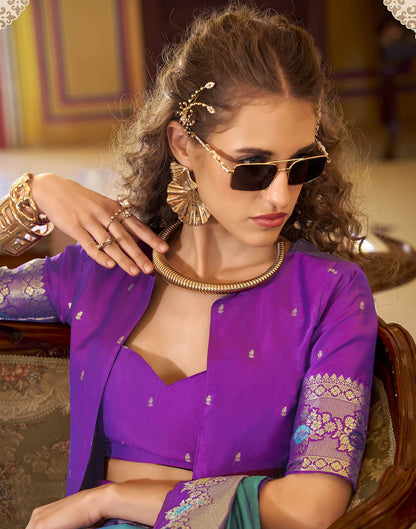 Teal Blue Silk Woven Saree