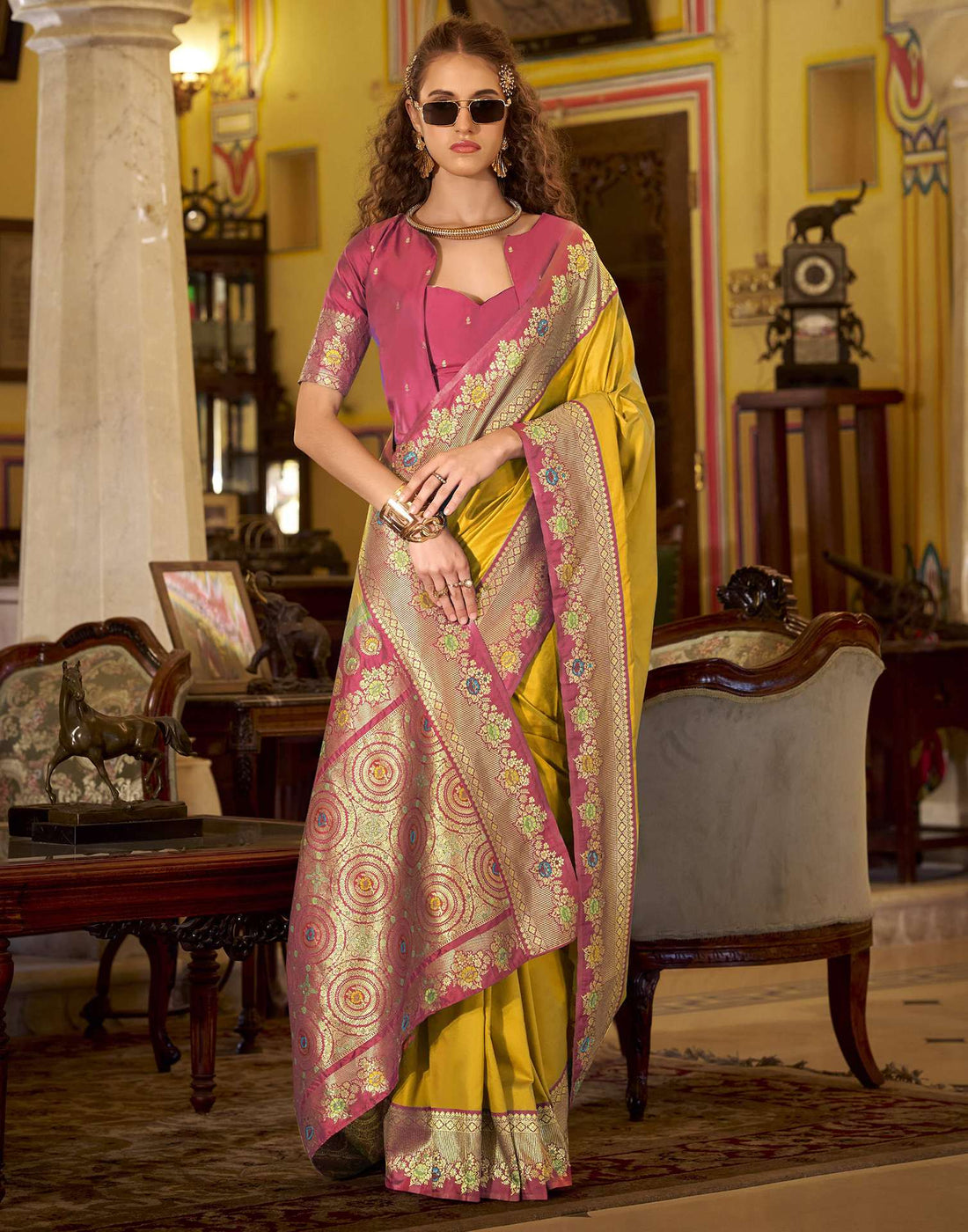 Yellow Silk Woven Saree