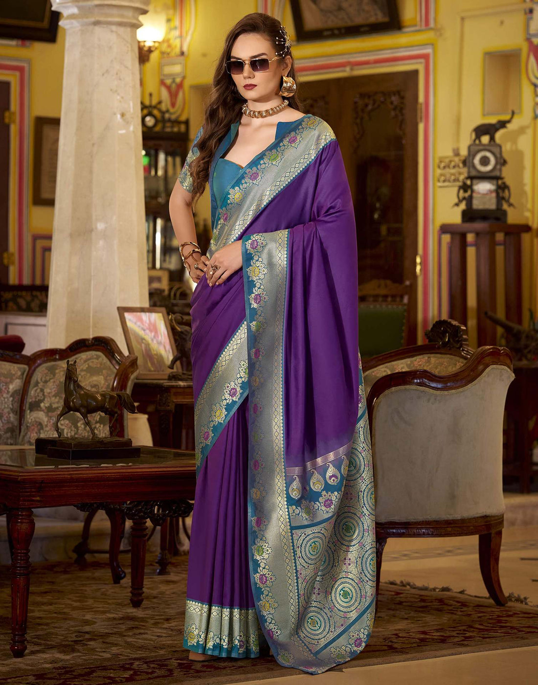 Magenta Silk Woven Saree