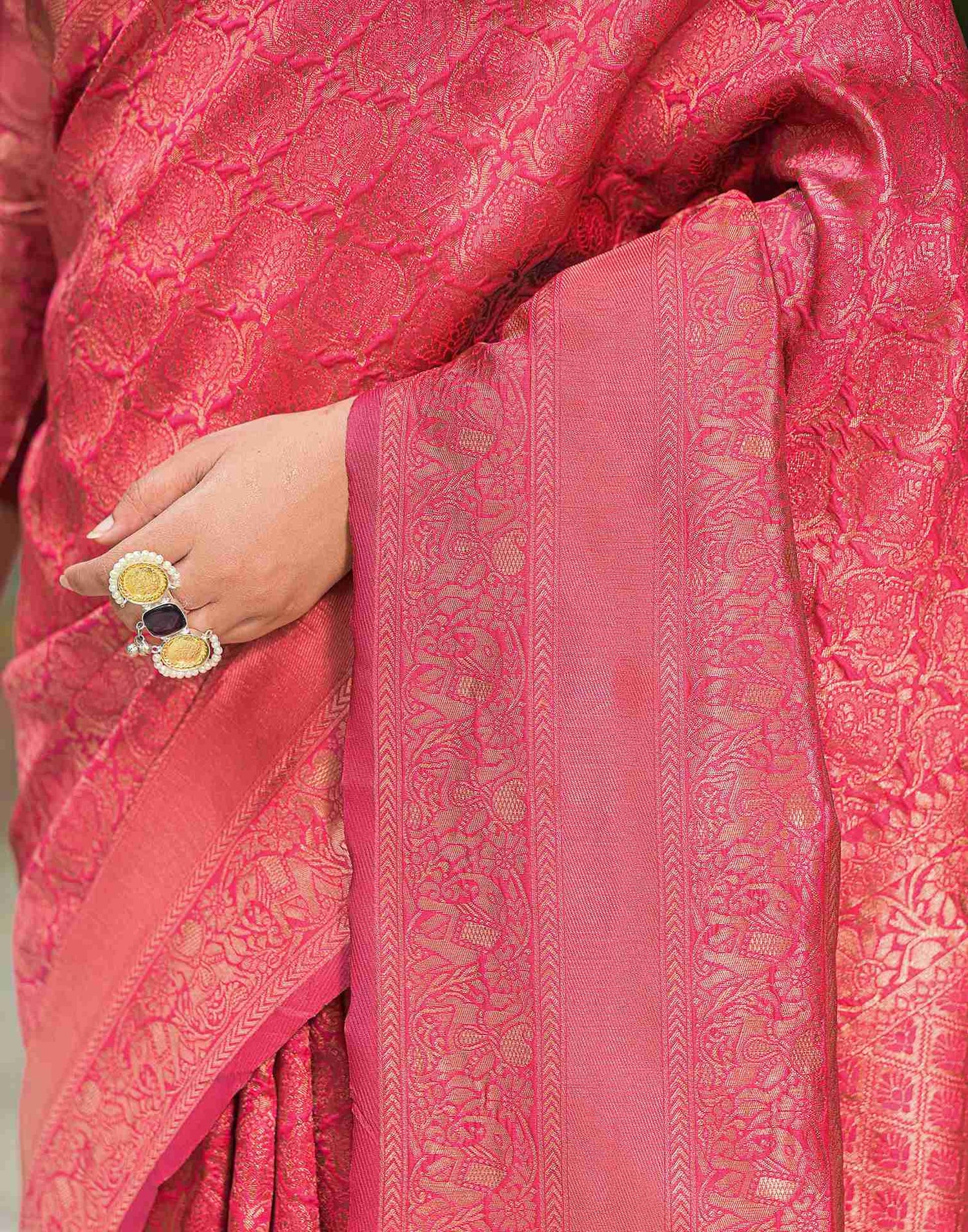 Dark Pink Silk Woven Banarasi Saree