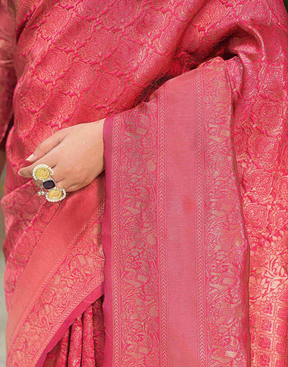 Dark Pink Silk Woven Banarasi Saree