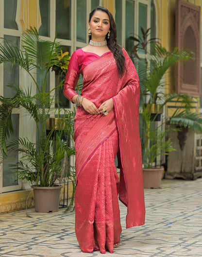 Dark Pink Silk Woven Banarasi Saree