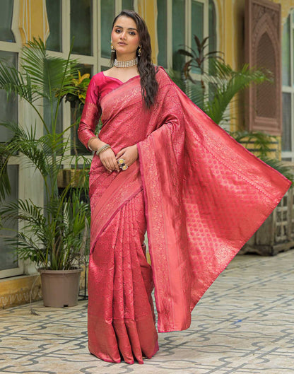 Dark Pink Silk Woven Banarasi Saree