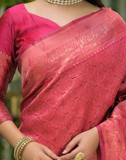 Dark Pink Silk Woven Banarasi Saree