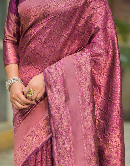 Dark Purple Silk Woven Banarasi Saree