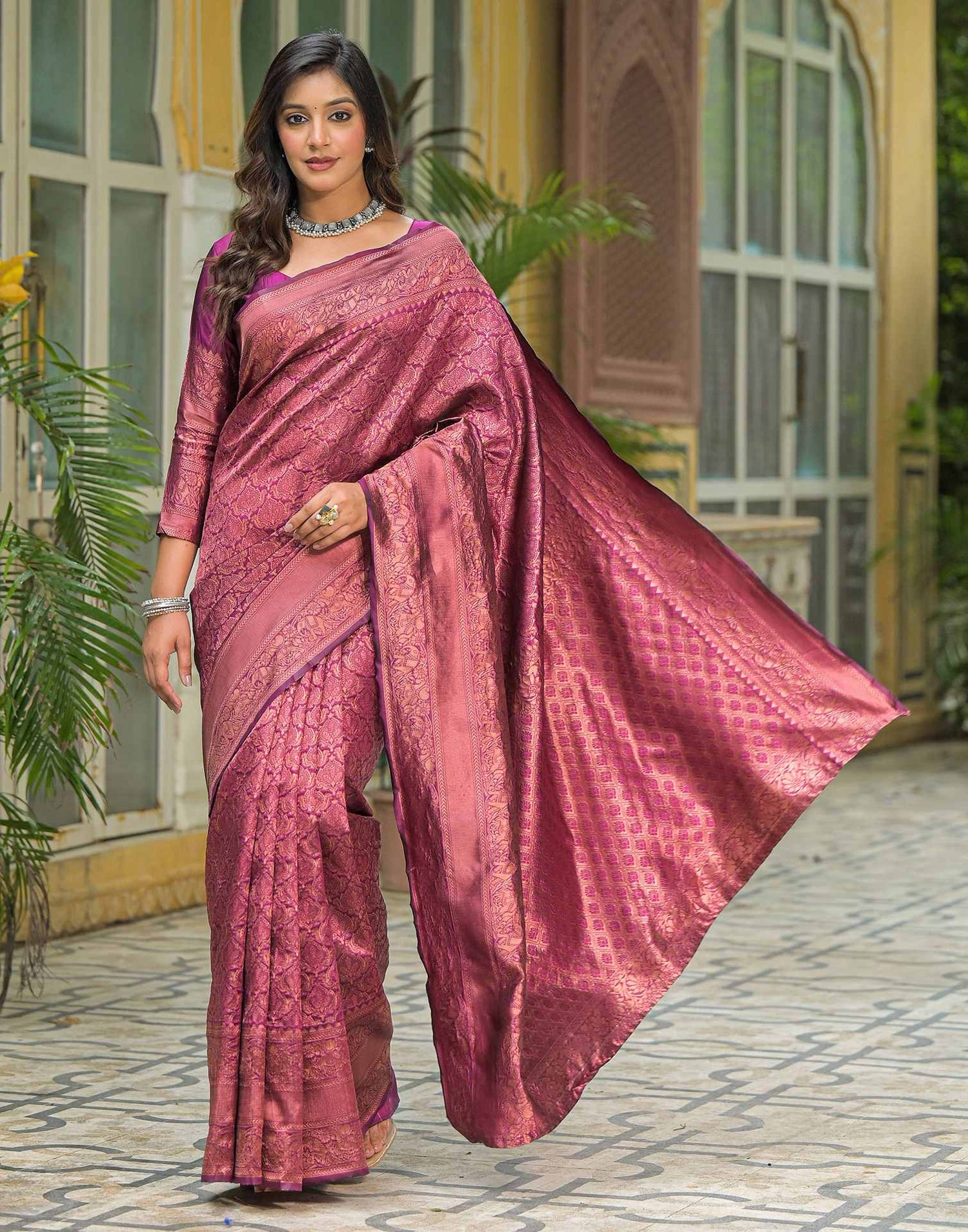 Dark Purple Silk Woven Banarasi Saree