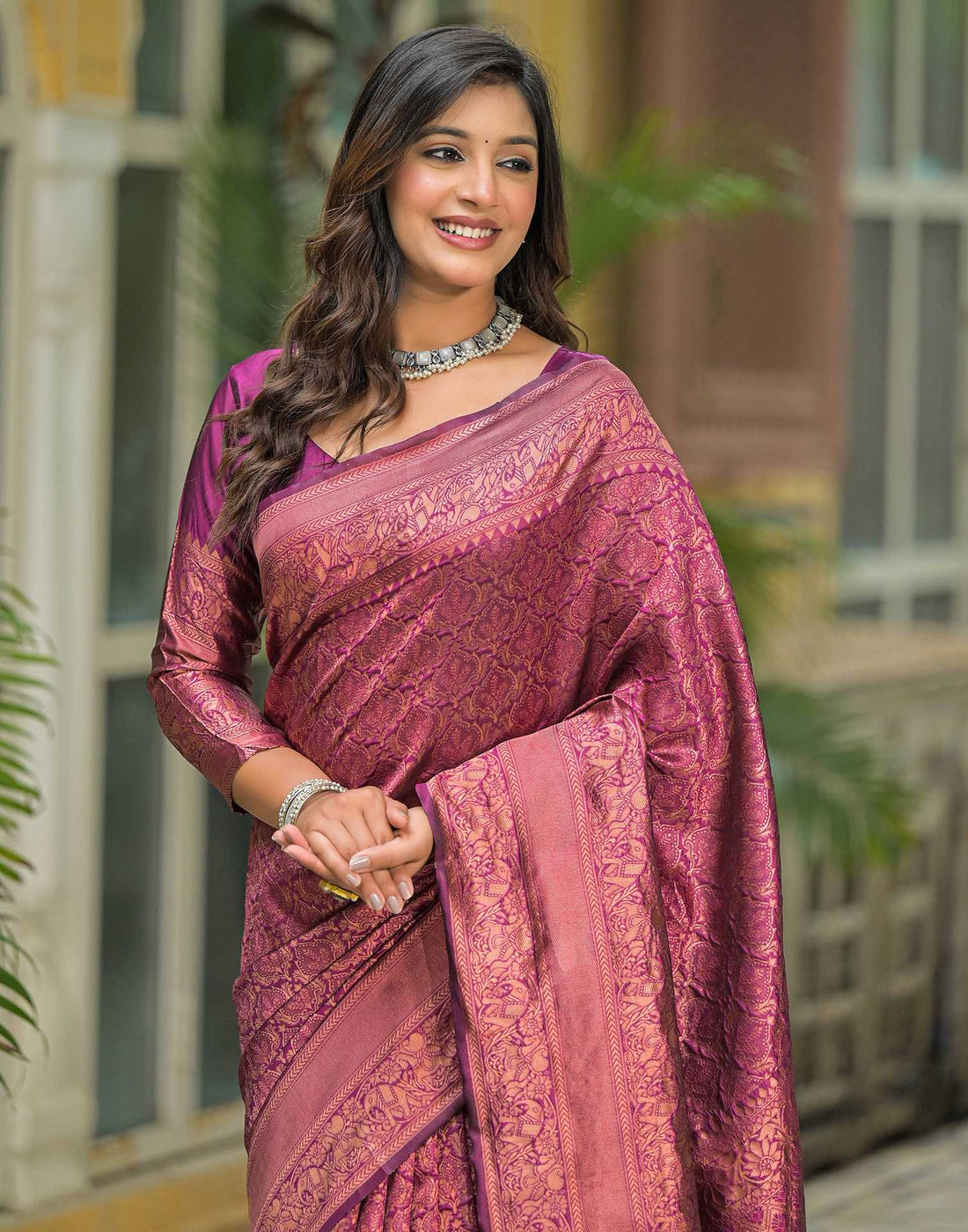 Dark Purple Silk Woven Banarasi Saree