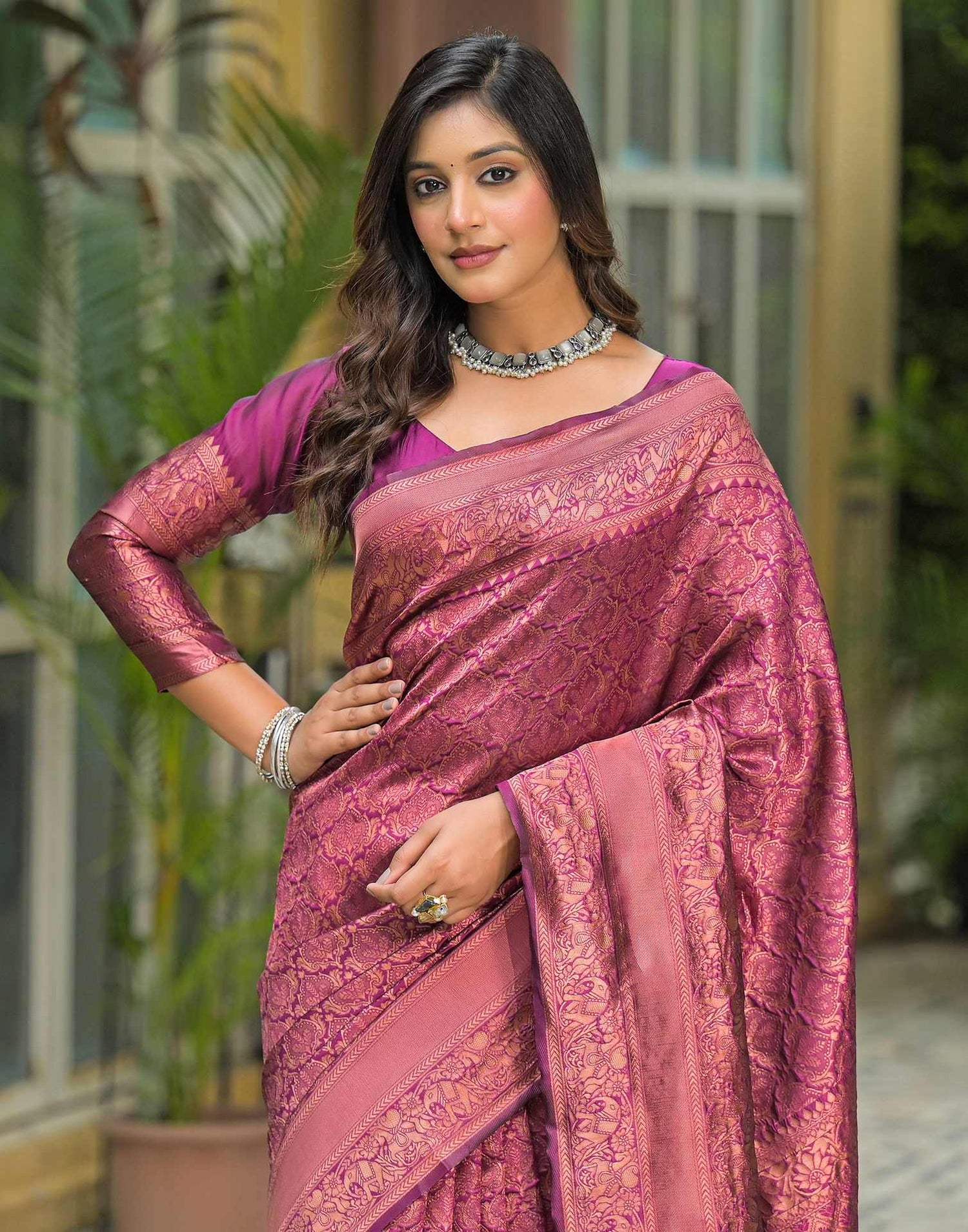 Dark Purple Silk Woven Banarasi Saree