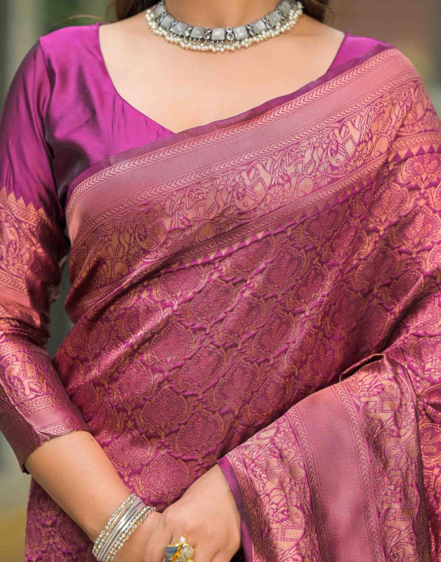 Dark Purple Silk Woven Banarasi Saree