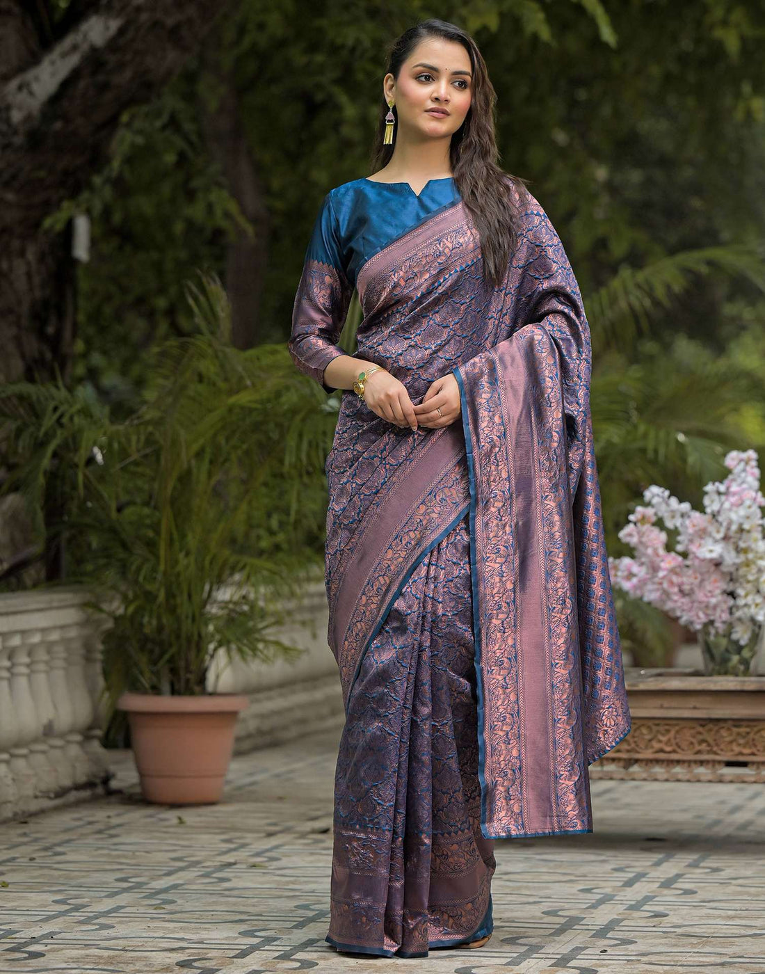 Peacock Blue Silk Woven Banarasi Saree