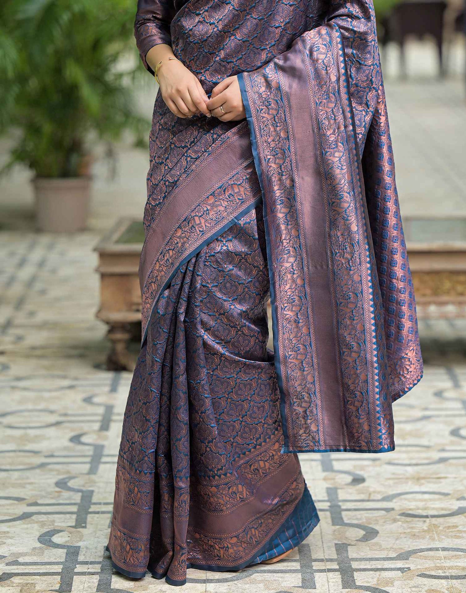 Peacock Blue Silk Woven Banarasi Saree