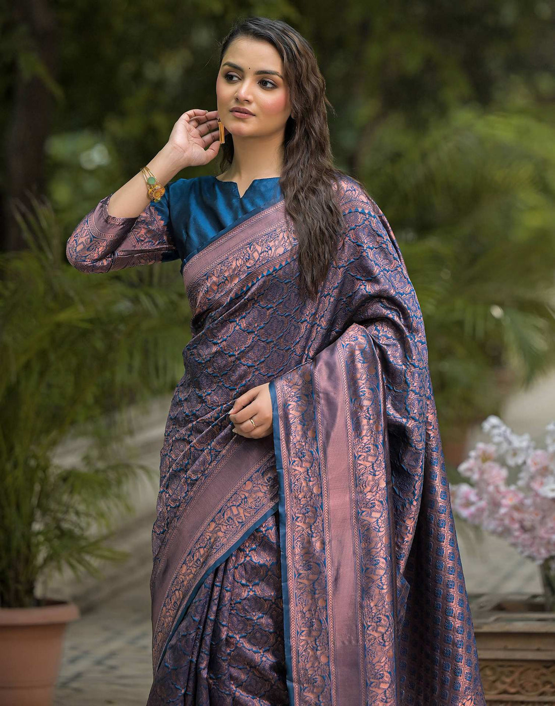 Peacock Blue Silk Woven Banarasi Saree