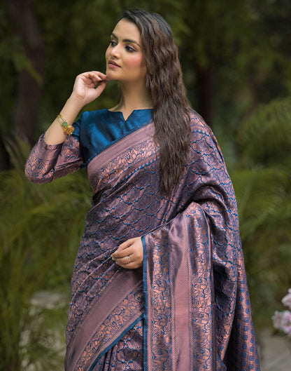 Peacock Blue Silk Woven Banarasi Saree