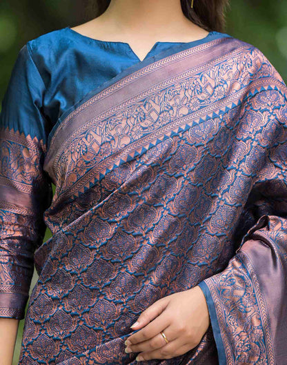 Peacock Blue Silk Woven Banarasi Saree
