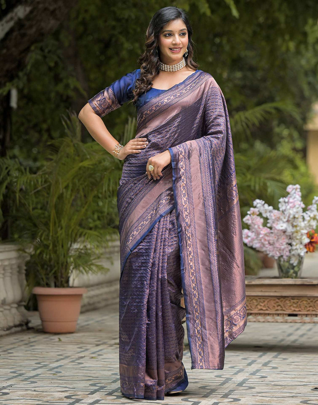 Navy Blue Silk Woven Saree