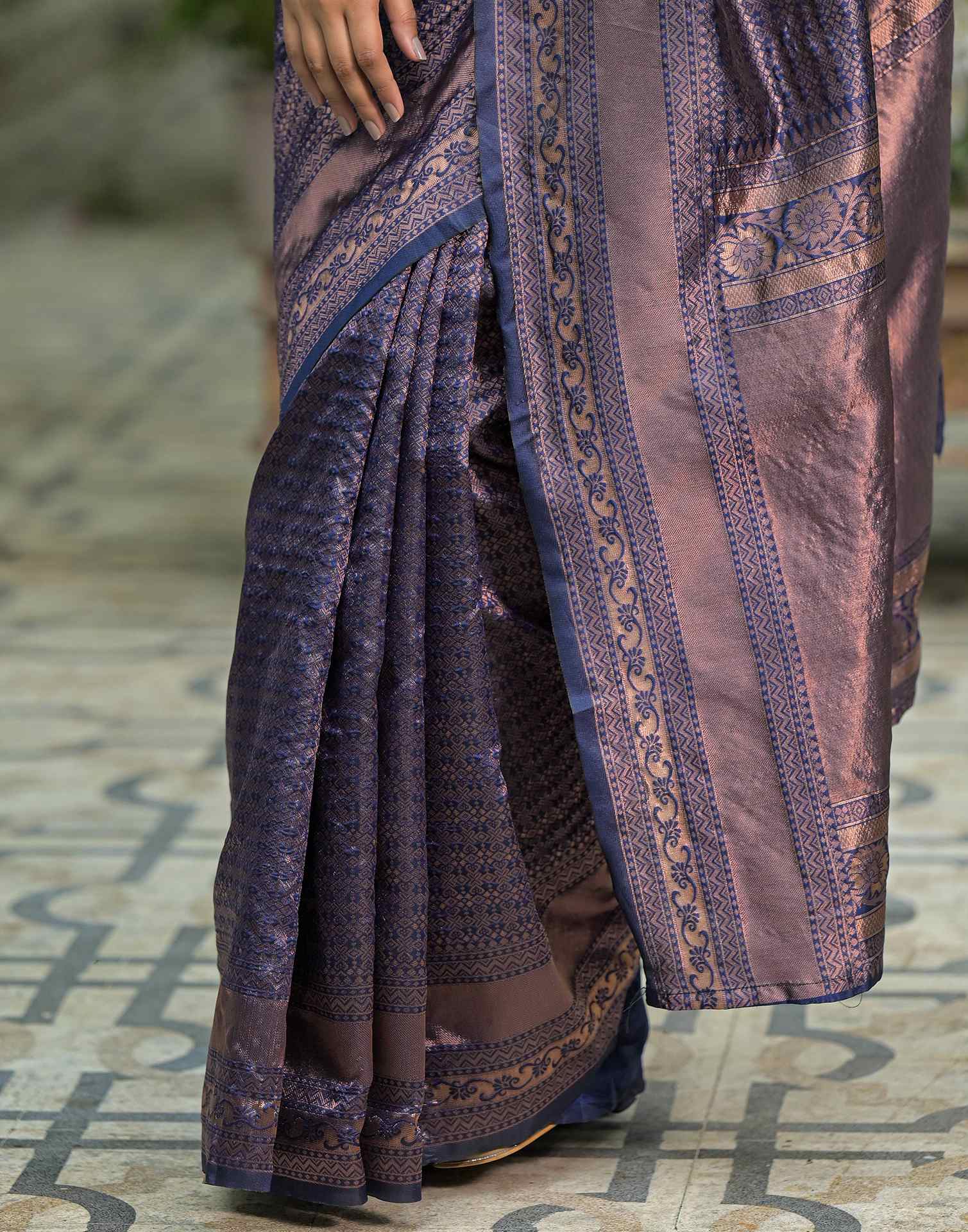 Navy Blue Silk Woven Saree