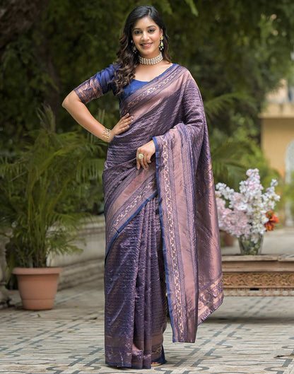 Navy Blue Silk Woven Saree