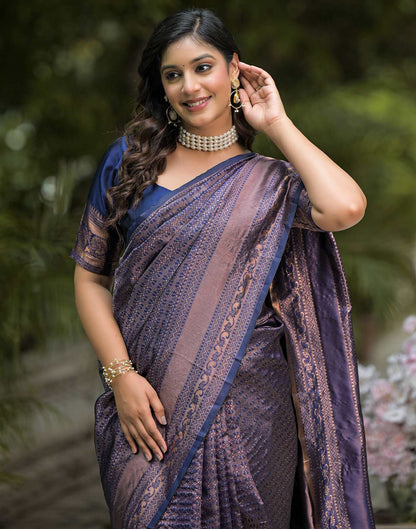 Navy Blue Silk Woven Saree