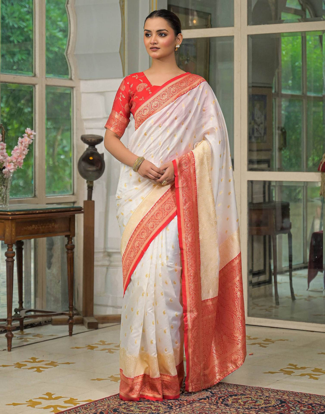 Off White Silk Woven Banarasi Saree