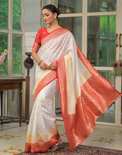 Off White Silk Woven Banarasi Saree