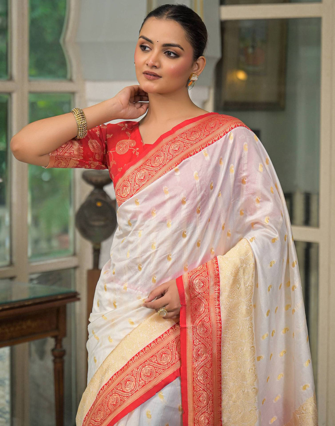 Off White Silk Woven Banarasi Saree