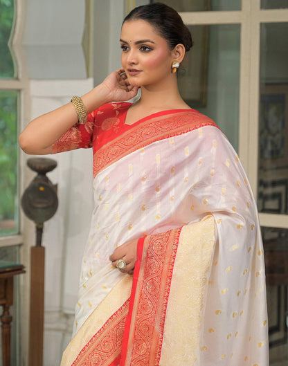 Off White Silk Woven Banarasi Saree