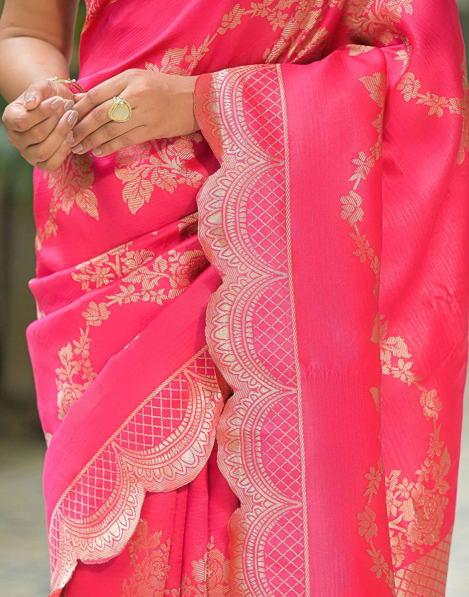 Coral Pink Silk Woven Saree