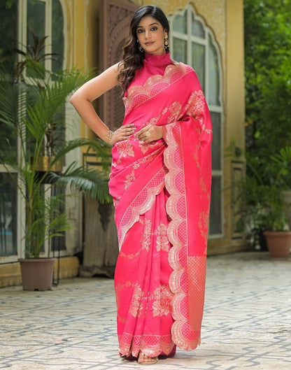 Coral Pink Silk Woven Saree