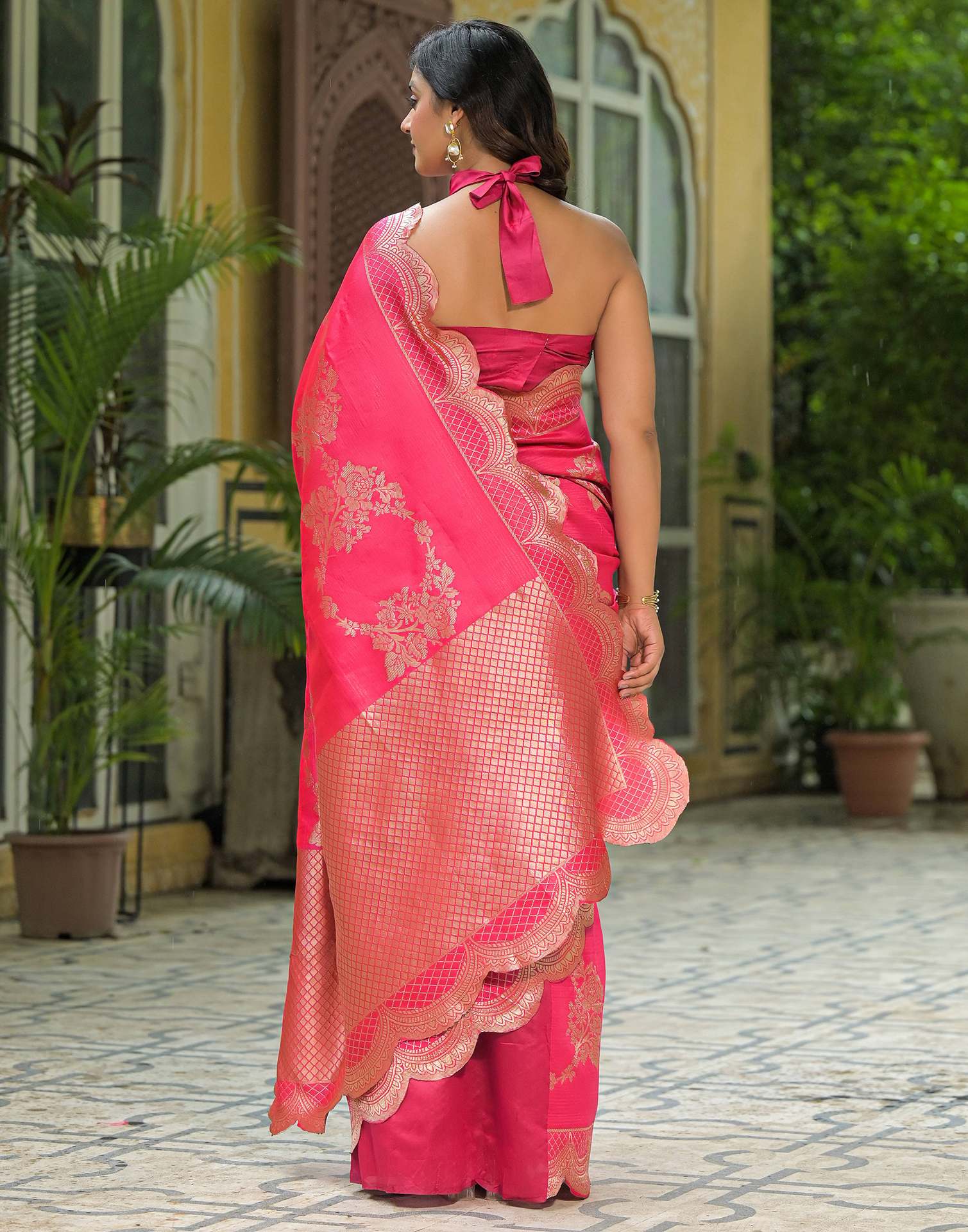 Coral Pink Silk Woven Saree