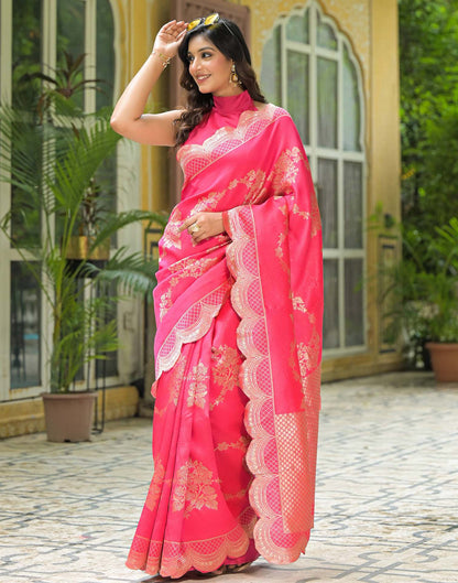 Coral Pink Silk Woven Saree