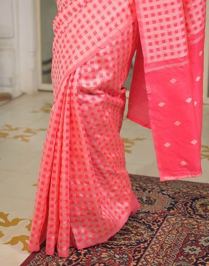 Coral Pink Silk Woven Saree