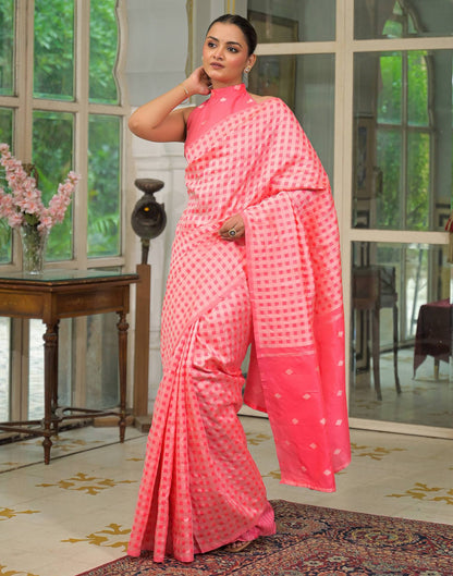 Coral Pink Silk Woven Saree